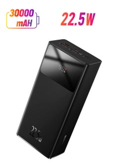 30000 mAh Portable Charger Power Bank 30000mAh, 22.5W QC 3.0 PD 20W USB 3-Port 3A Fast Charging Charger, C Battery Pack, Smart LED Display Phone for iPhone Series, Samsung, Android etc, Black Black