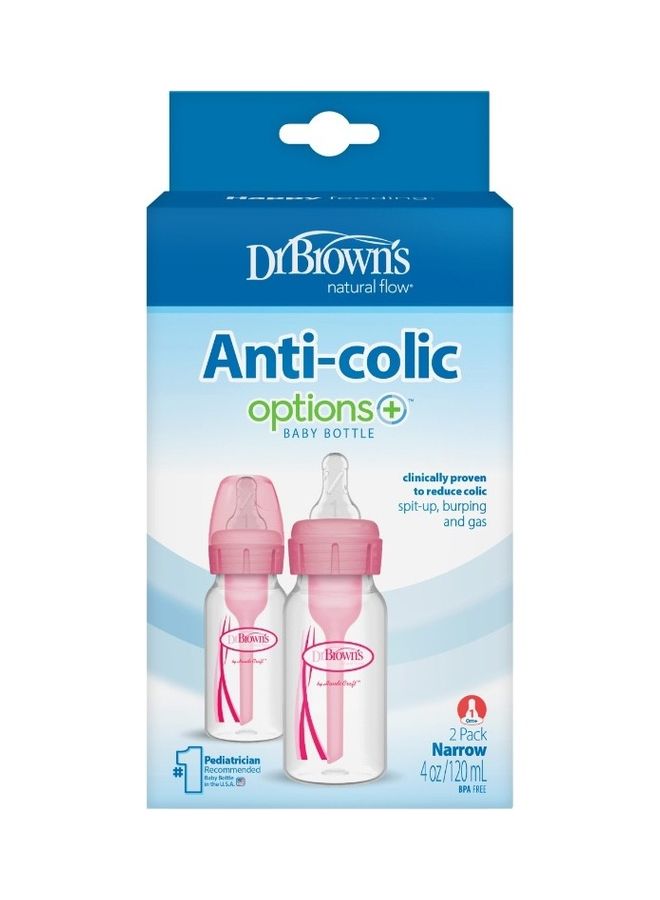 Dr. Brown’s 4 Oz/120 Ml Anti-Colic Pp Narrow Options+ Bottle - Pink, 2-Pack  - Image 2