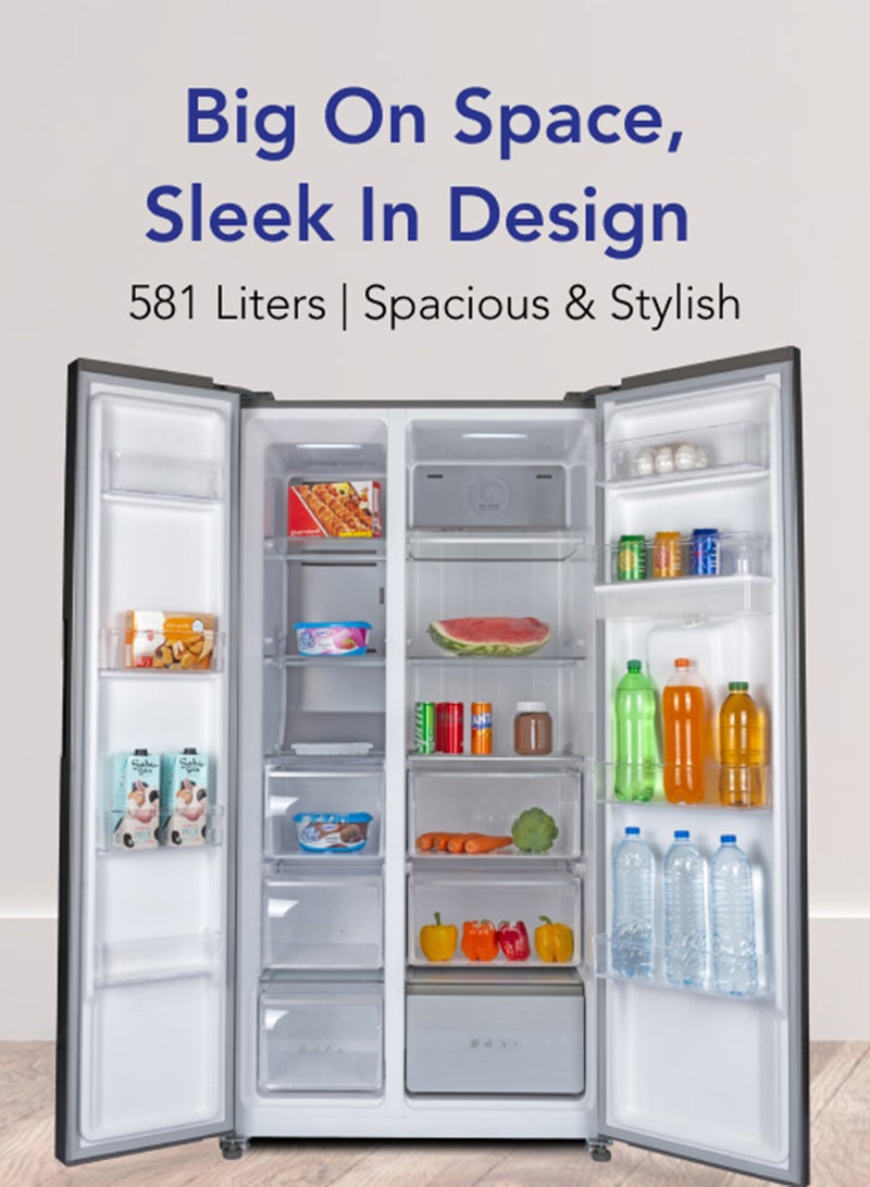 SUPER GENERAL - 880L Gross/581L Net Capacity Side-By-Side Refrigerator-Freezer with Water Dispenser, Dual Inverter Compressor, Quick Freezing Function, Interior LED Lighting and Multi Air-Flow System SGR880SBS Inox - Image 1
