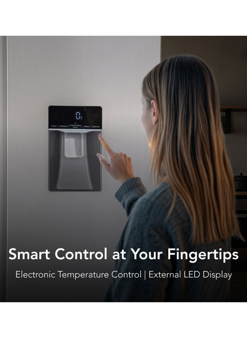 SUPER GENERAL - 880L Gross/581L Net Capacity Side-By-Side Refrigerator-Freezer with Water Dispenser, Dual Inverter Compressor, Quick Freezing Function, Interior LED Lighting and Multi Air-Flow System SGR880SBS Inox - Image 1