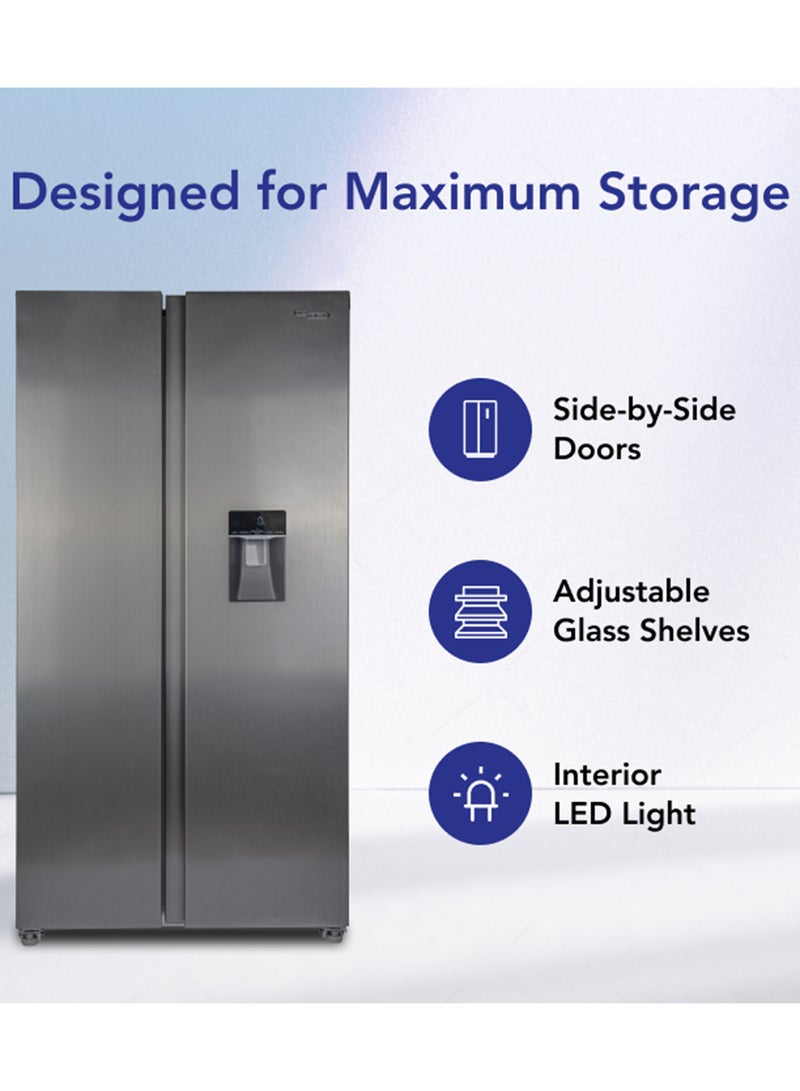 SUPER GENERAL - 880L Gross/581L Net Capacity Side-By-Side Refrigerator-Freezer with Water Dispenser, Dual Inverter Compressor, Quick Freezing Function, Interior LED Lighting and Multi Air-Flow System SGR880SBS Inox - Image 1