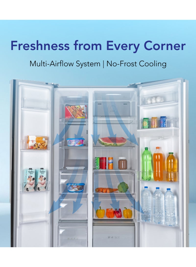 SUPER GENERAL - 880L Gross/581L Net Capacity Side-By-Side Refrigerator-Freezer with Water Dispenser, Dual Inverter Compressor, Quick Freezing Function, Interior LED Lighting and Multi Air-Flow System SGR880SBS Inox - Image 1