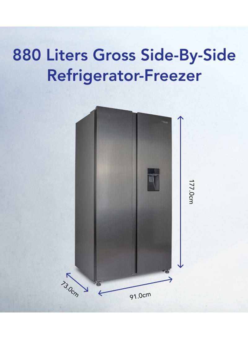 SUPER GENERAL - 880L Gross/581L Net Capacity Side-By-Side Refrigerator-Freezer with Water Dispenser, Dual Inverter Compressor, Quick Freezing Function, Interior LED Lighting and Multi Air-Flow System SGR880SBS Inox - Image 1