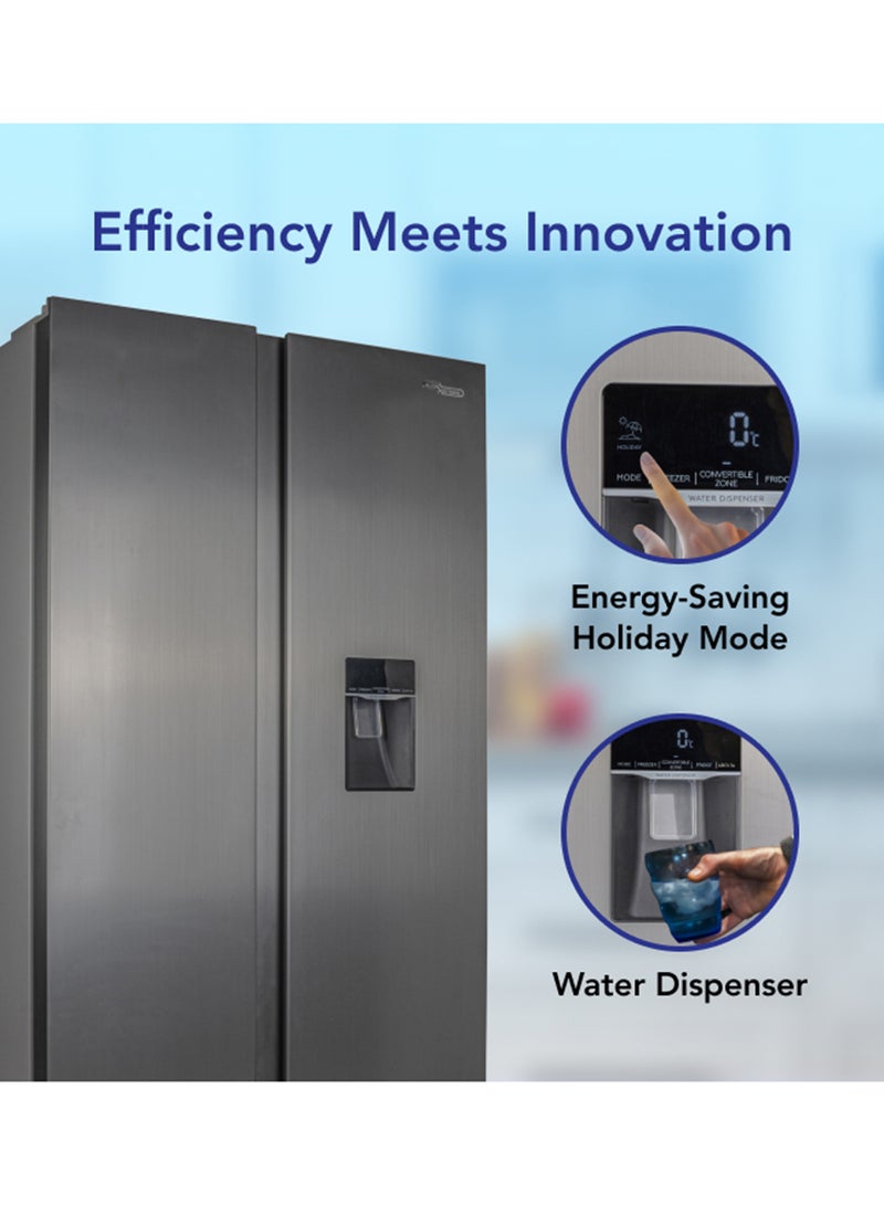 SUPER GENERAL - 880L Gross/581L Net Capacity Side-By-Side Refrigerator-Freezer with Water Dispenser, Dual Inverter Compressor, Quick Freezing Function, Interior LED Lighting and Multi Air-Flow System SGR880SBS Inox - Image 1