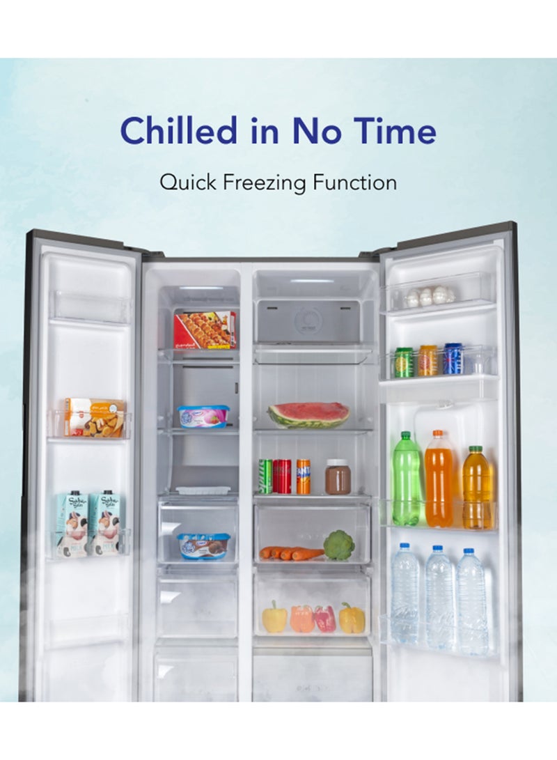 SUPER GENERAL - 880L Gross/581L Net Capacity Side-By-Side Refrigerator-Freezer with Water Dispenser, Dual Inverter Compressor, Quick Freezing Function, Interior LED Lighting and Multi Air-Flow System SGR880SBS Inox - Image 1