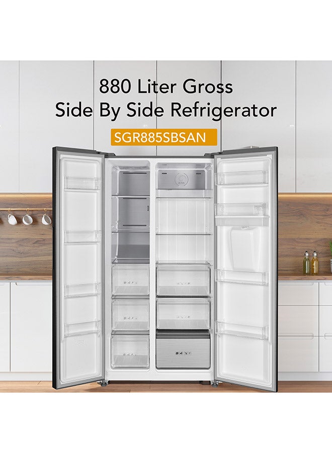 SUPER GENERAL 880L Gross and 592L Net Capacity Side-By-Side Refrigerator-Freezer, No-Frost, Dual Inverter, Digital Display, Water Dispenser, Holiday Function, SGR885SBSAN/ SGR880SBSE Inox - Image 2