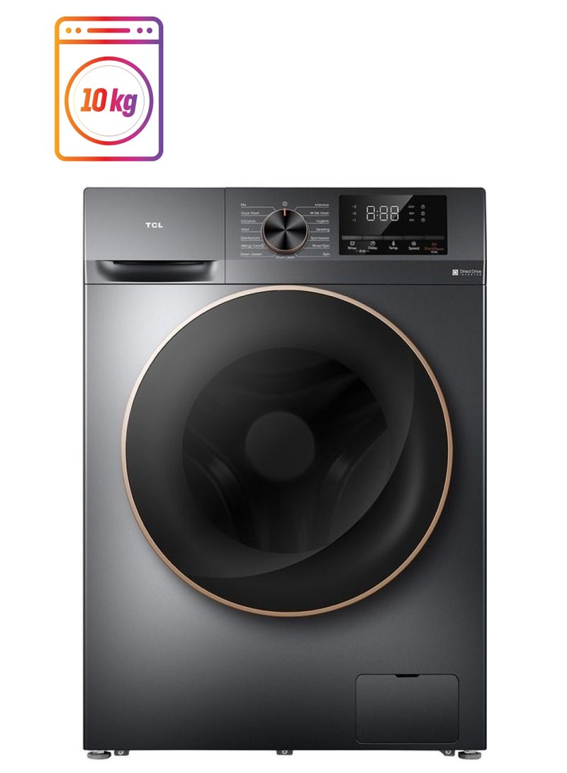 Direct Drive Front Loading Washing Machine, 1200 Rpm 15 Programs, Fully Automatic Washer With Inverter Motor, Led Display, Delay Start And Child Lock, 5 Stars Rating 10 kg P210FLG Dark Grey
