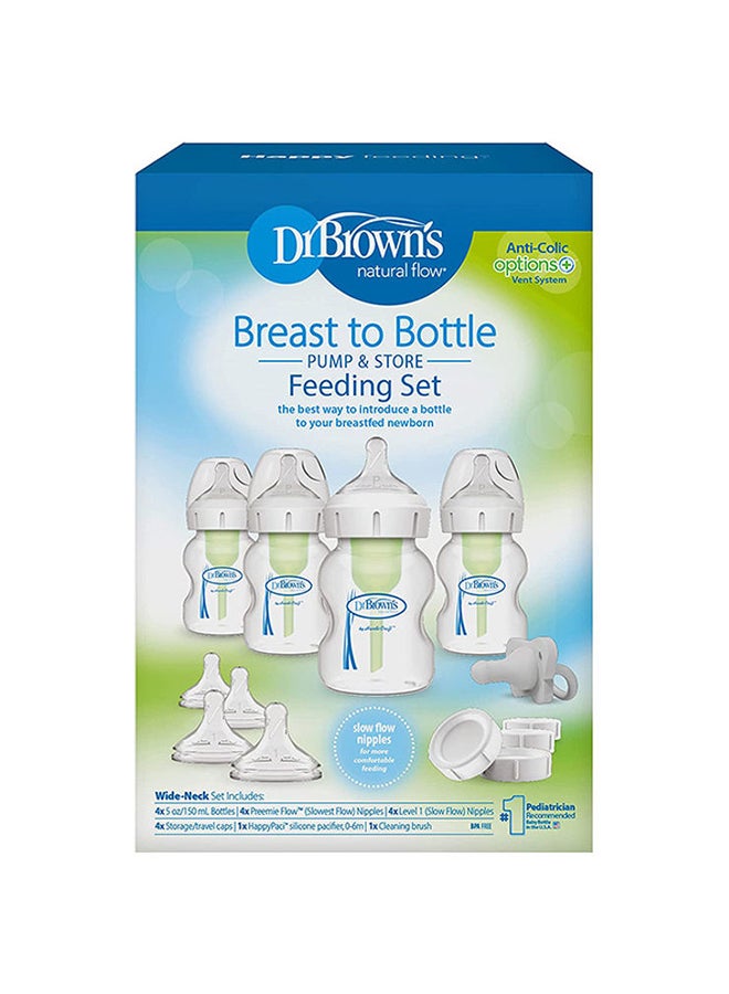 Dr. Brown’s Natural Flow Anti-Colic Wide-Neck Breast To Bottle Pump And Store Feeding Set With Slow Flow Nipples, Baby Travel Caps And One-Piece Pacifier - Image 2