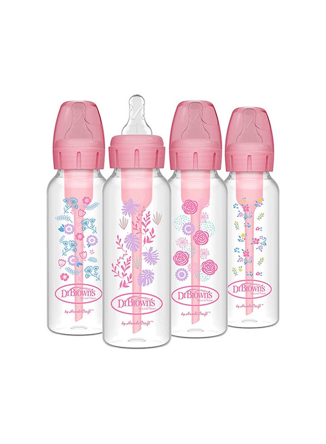 Dr. Brown’s Pack Of 4 Natural Flow Anti-Colic Options+ Narrow Baby Bottles, Floral Designs, 250ml, , 0m+ Pink - Image 1