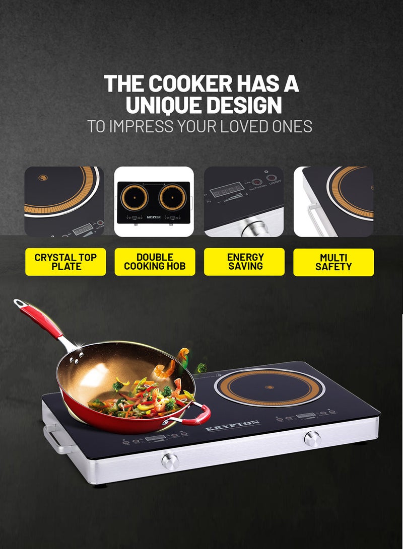 KRYPTON Digital Double Infrared Cooker | Double Cooking Hob | 2800-Watt  Burners with Adjustable Temperature | Touch and Knob Control, Safety Features | 2 Years Warranty 2800 W KNIC6428 Black - Image 4