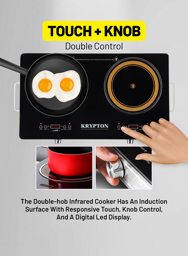 KRYPTON Digital Double Infrared Cooker | Double Cooking Hob | 2800-Watt  Burners with Adjustable Temperature | Touch and Knob Control, Safety Features | 2 Years Warranty 2800 W KNIC6428 Black - Image 3