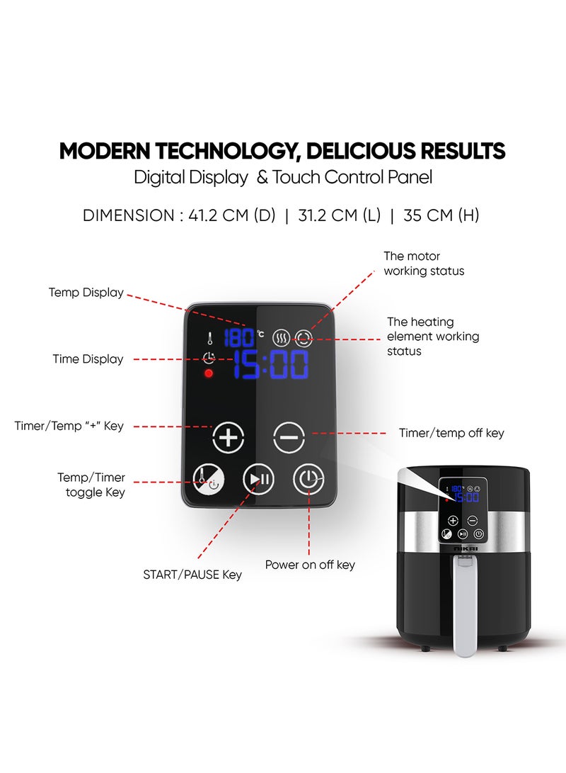 4L Digital XL Air Fryer 1300W Power, Touch Panel, LED Display, XL Size Non-Stick Basket, 1-60-Min Timer, Temp Control, Effortless Cleaning, No-Oil Healthy Frying Grilling Roasting & Baking, 2 Year Warranty 4 L 1300 W NAF388D3 Black
