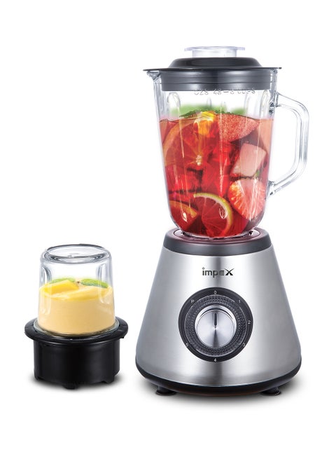 2 in 1 Blender & Ice Crusher  - 600W Powerful Copper Motor, 1.5L Glass Blender Jar with 6 Stainless Steel Ice-Crushing Blades, 150g Glass Grinder Jar, 5-Speed Control with Pulse, Stainless Steel Housing, Motor Overheat Protection 1.5 L 600 W BL 3507 Silver/Black