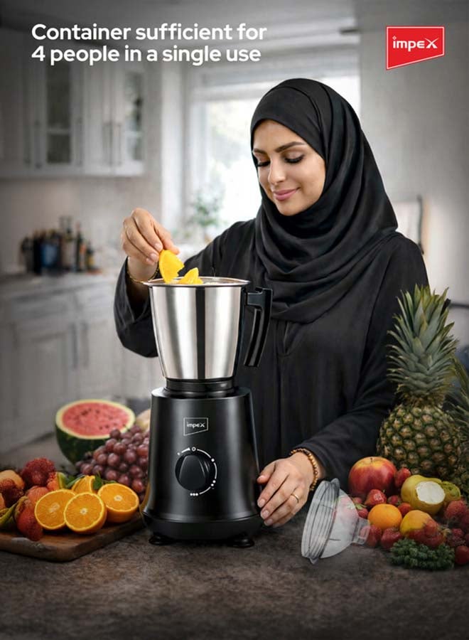 Impex 3 in 1 Mixer Grinder, Heavy Stainless Steel Jars, Heat-Resistant ABS Jar Base, Durable Copper Bushes, Universal Motor, 3-Speed & Pulse, Overheat Protection, Liquidizing, Dry, and Chutney Jar, 220-240V 750 W BL 390 Black - Image 5