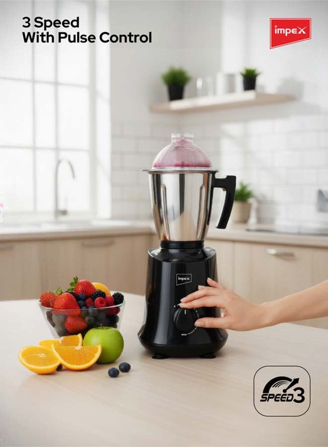 Impex 3 in 1 Mixer Grinder, Heavy Stainless Steel Jars, Heat-Resistant ABS Jar Base, Durable Copper Bushes, Universal Motor, 3-Speed & Pulse, Overheat Protection, Liquidizing, Dry, and Chutney Jar, 220-240V 750 W BL 390 Black - Image 4