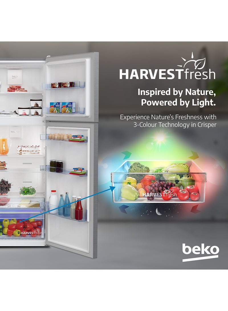 Beko - Refrigerator 550 Liters Gross(422 Net) Capacity, Double Door, Top Mount, No Frost, Harvest Fresh Technology, NeoFrost Dual Cooling, Low Noise, CoolRoom, 10 Years Warranty on ProSmart Inverter Compressor 130 W RDNT550XS Grey/Brushed Silver - Image 1