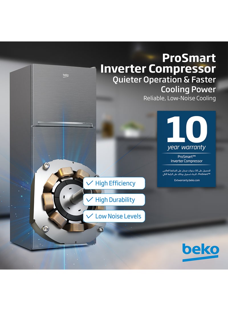 Beko - Refrigerator 550 Liters Gross(422 Net) Capacity, Double Door, Top Mount, No Frost, Harvest Fresh Technology, NeoFrost Dual Cooling, Low Noise, CoolRoom, 10 Years Warranty on ProSmart Inverter Compressor 130 W RDNT550XS Grey/Brushed Silver - Image 1