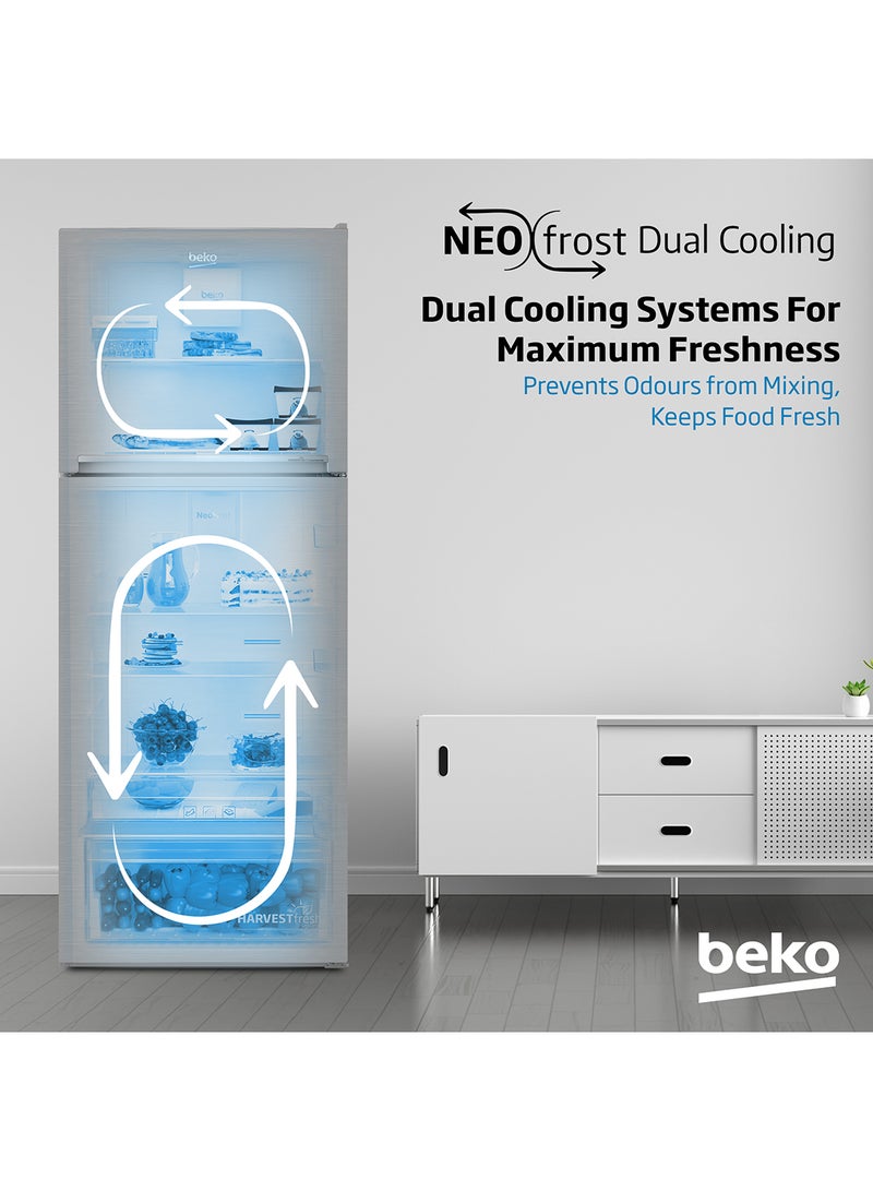 Beko - Refrigerator 550 Liters Gross(422 Net) Capacity, Double Door, Top Mount, No Frost, Harvest Fresh Technology, NeoFrost Dual Cooling, Low Noise, CoolRoom, 10 Years Warranty on ProSmart Inverter Compressor 130 W RDNT550XS Grey/Brushed Silver - Image 1