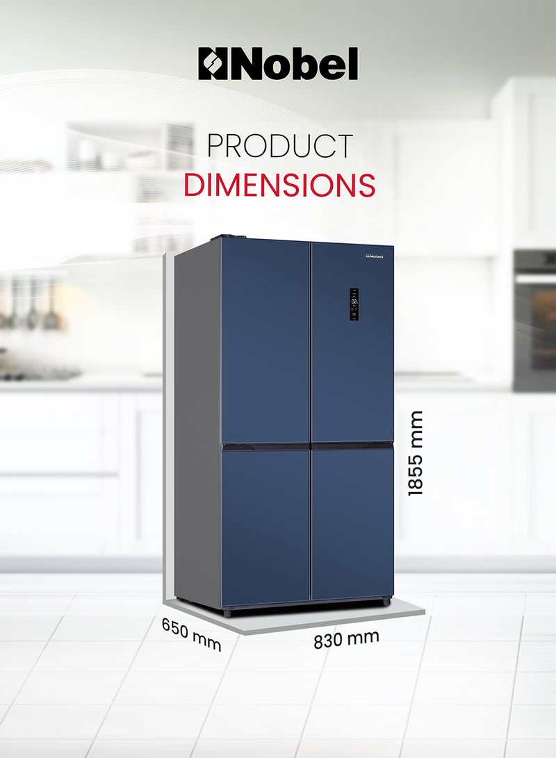 600 Gross Ltr French Four Door Bottom Freezer Refrigerator, No Frost, Inverter, Tropical Cooling, Digital Display, R600a, 4 Star Esma, 83 x 65 x185.5 Cm NR640 Blue - pnsku/N53414703A/45/_/1707990917/2114356f-e11c-476c-adef-dca756b25d34