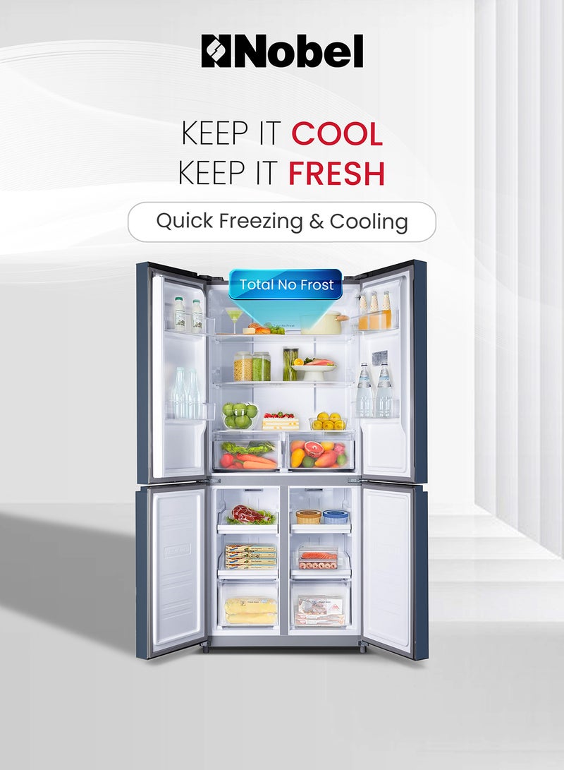 600 Gross Ltr French Four Door Bottom Freezer Refrigerator, No Frost, Inverter, Tropical Cooling, Digital Display, R600a, 4 Star Esma, 83 x 65 x185.5 Cm NR640 Blue - pnsku/N53414703A/45/_/1707990918/aea5a1f8-6baf-444e-b6e5-e5f8e4ddc949