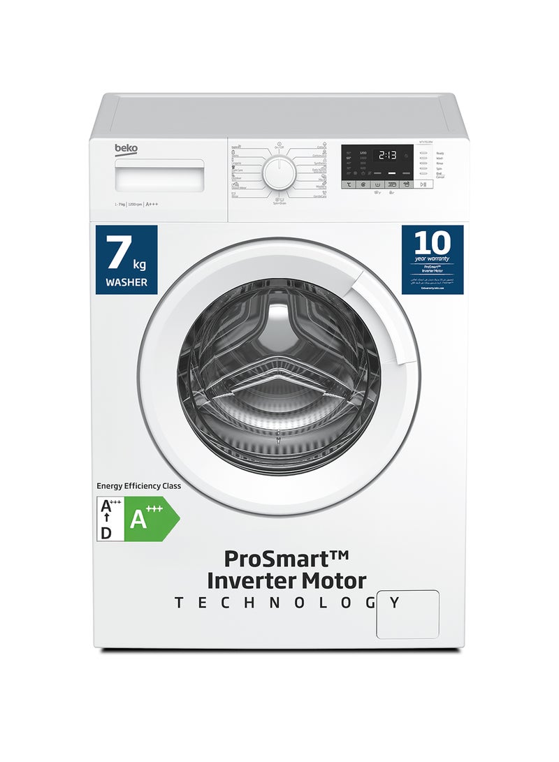 Beko - 7 kg Front Load Washing Machine, 1200 RPM, 15 Programmes, Low Noise, Quick wash 14/28 Minutes, 10 Years Warranty on ProSmart Inverter Motor 7 kg 2300 W WTV7612BW White - Image 1