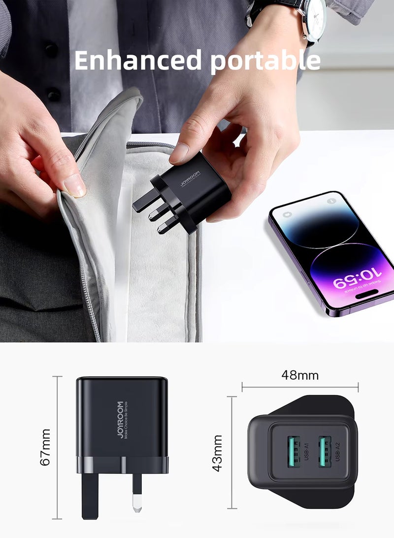 JOYROOM Dual Usb Wall Charger 12W | Smart Safe Fast Charging For Iphone, Samsung & Home Devices | Won’T Overheat Or Damage Appliances Black  - Image 5