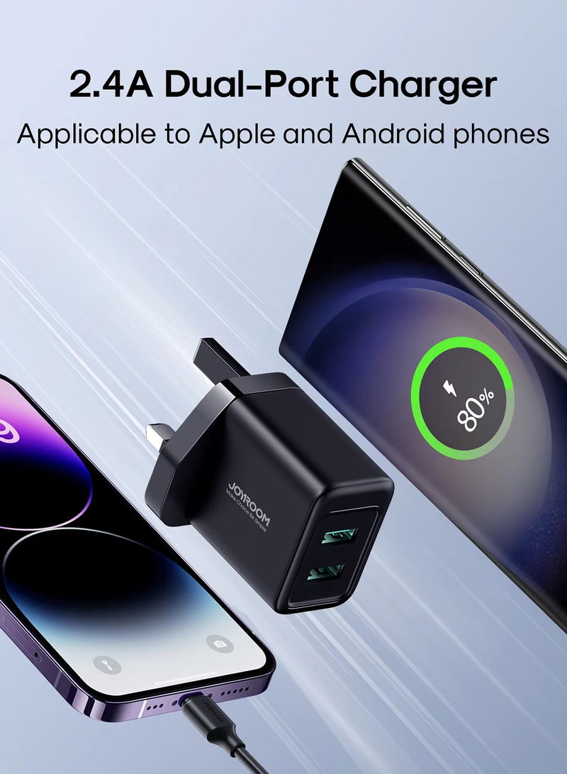 JOYROOM Dual Usb Wall Charger 12W | Smart Safe Fast Charging For Iphone, Samsung & Home Devices | Won’T Overheat Or Damage Appliances Black  - Image 2
