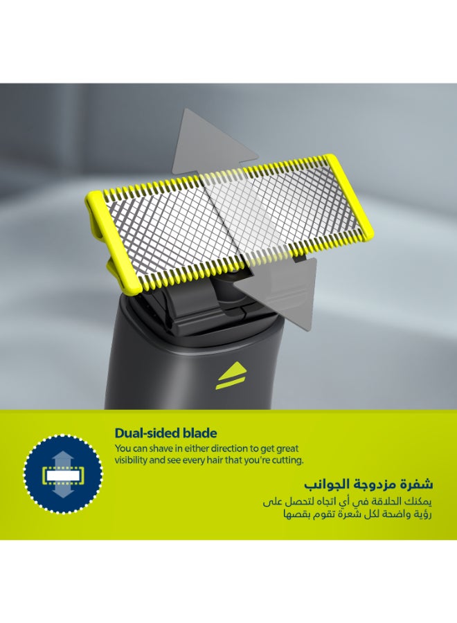 فيليبس - ماكينة OneBlade QP1424/10 من Philips | تشذيب، تحديد، وحلاقة أي طول 
للشعر | 2 أمشاط لشعر الذقن الخفيف، شفرة مزدوجة الجوانب | للاستخدام الرطب والجاف، 30 دقيقة من الاستخدام اللاسلكي 0.15جرام - Image 1