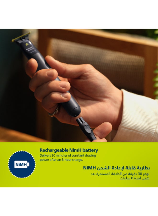 فيليبس - ماكينة OneBlade QP1424/10 من Philips | تشذيب، تحديد، وحلاقة أي طول 
للشعر | 2 أمشاط لشعر الذقن الخفيف، شفرة مزدوجة الجوانب | للاستخدام الرطب والجاف، 30 دقيقة من الاستخدام اللاسلكي 0.15جرام - Image 1