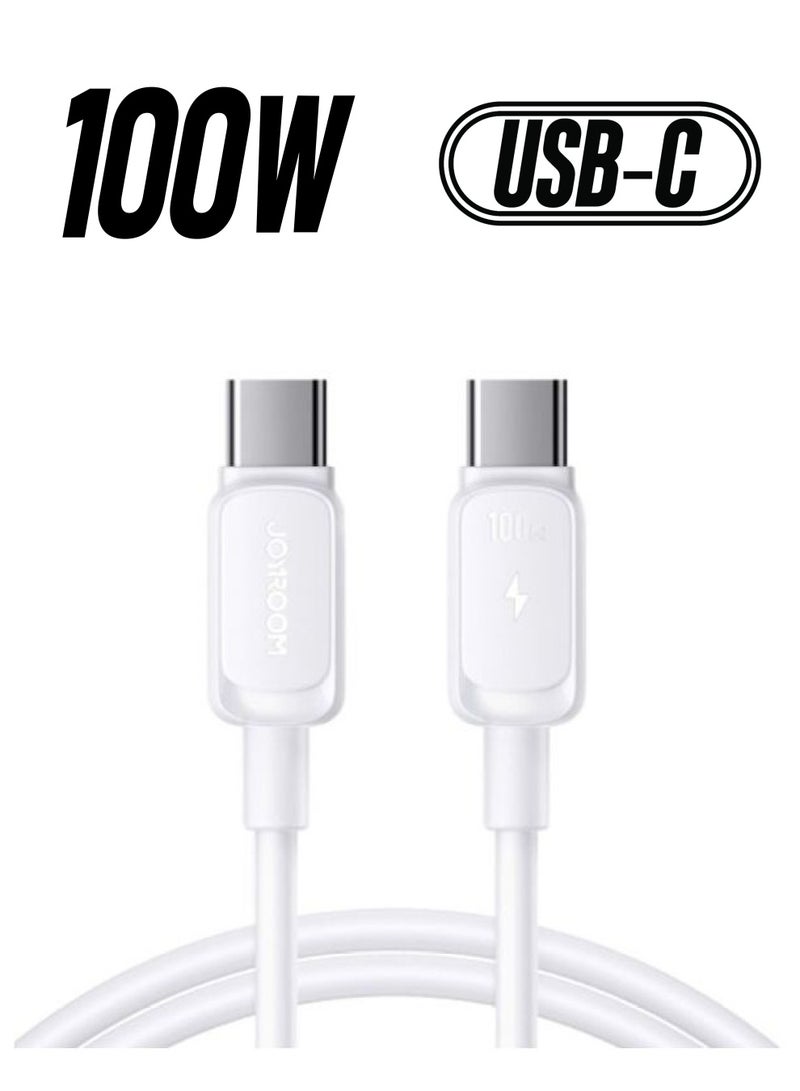JOYROOM 100W Power Delivery PD Fast Charge Cable USB C To C Compatible For Ipad Mini 6, MacBook Pro 2021 14, 16 Inch, MacBook Air, Ipad Pro 12.9 Inch, Samsung S23+, Huawei P40, 2 Meter White  - Image 1