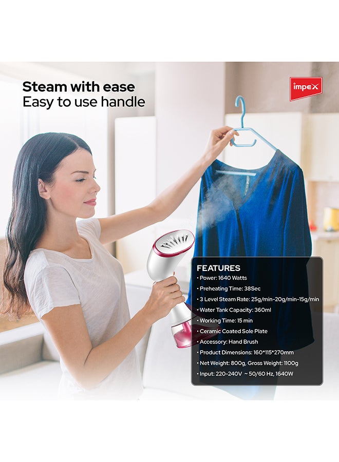 Impex - Handheld Garment Steamer 360 ml 1640 W GSM 6015 Pink/White - Image 1