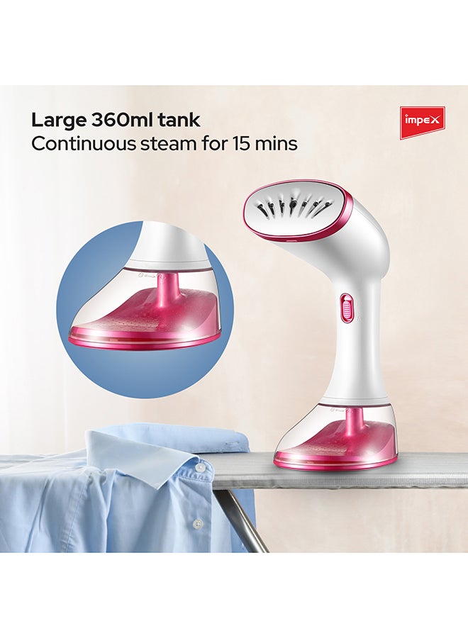 Impex - Handheld Garment Steamer 360 ml 1640 W GSM 6015 Pink/White - Image 1