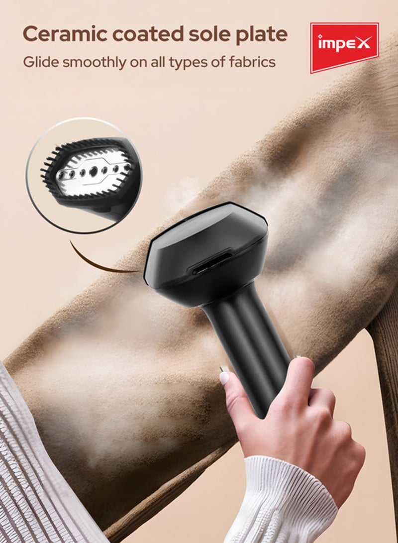 Impex Handheld Garment Steamer | Portable Steam Iron for Clothes | Clothes Steamer with Powerful Burst Steam | 20-Seconds Fast Heat-Up Wrinkle Remover | Stainless Steel Soleplate | Detachable Brush | Overheat Protection | 1640 Watts | GSM6015 360 ml 1640 W GSM6015 Black - Image 5
