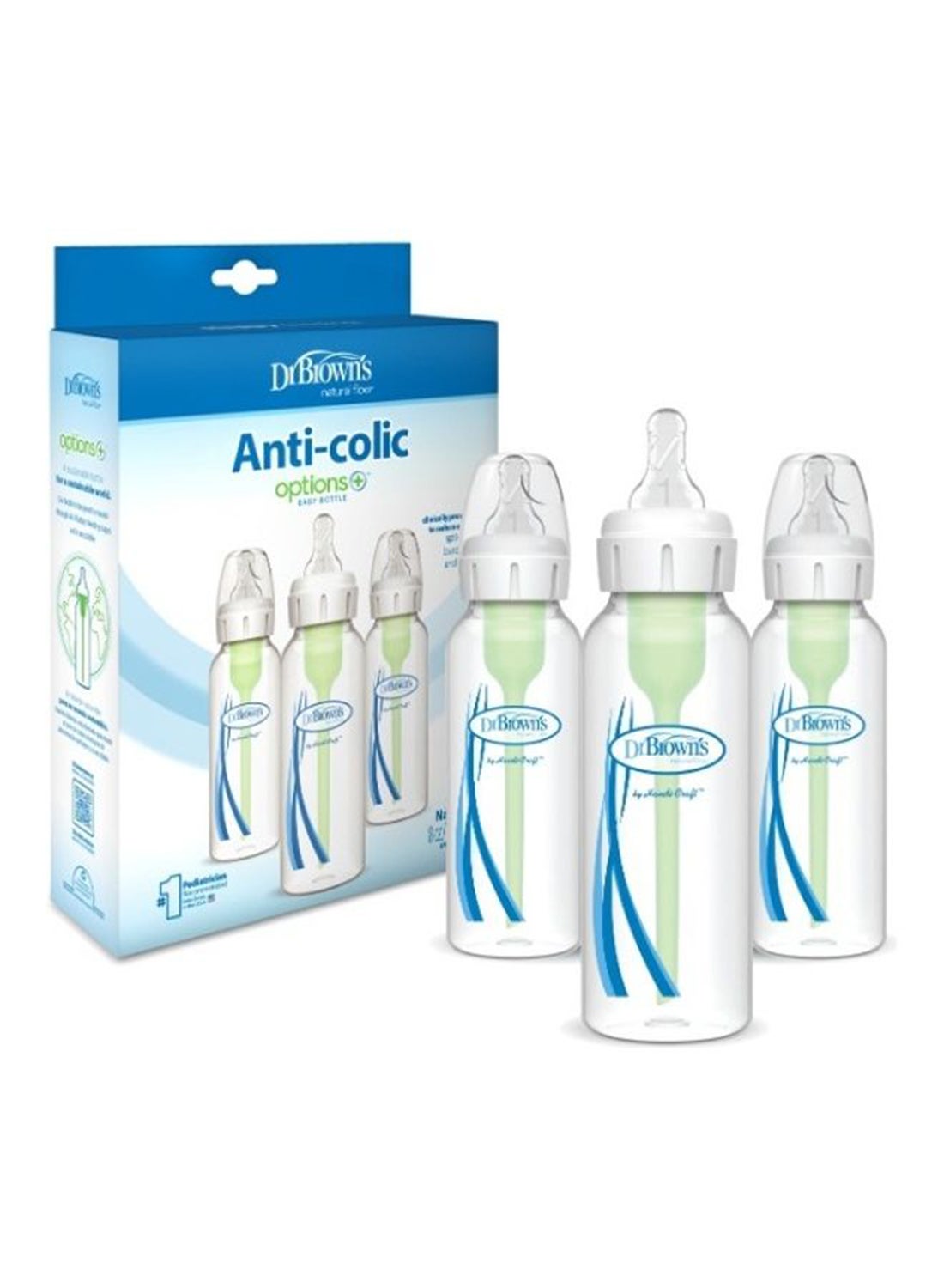 Pack Of 3 Baby Anti-Colic PP Narrow Options+ Feeding Bottle, 3 X 250 ML, 0 Months + 