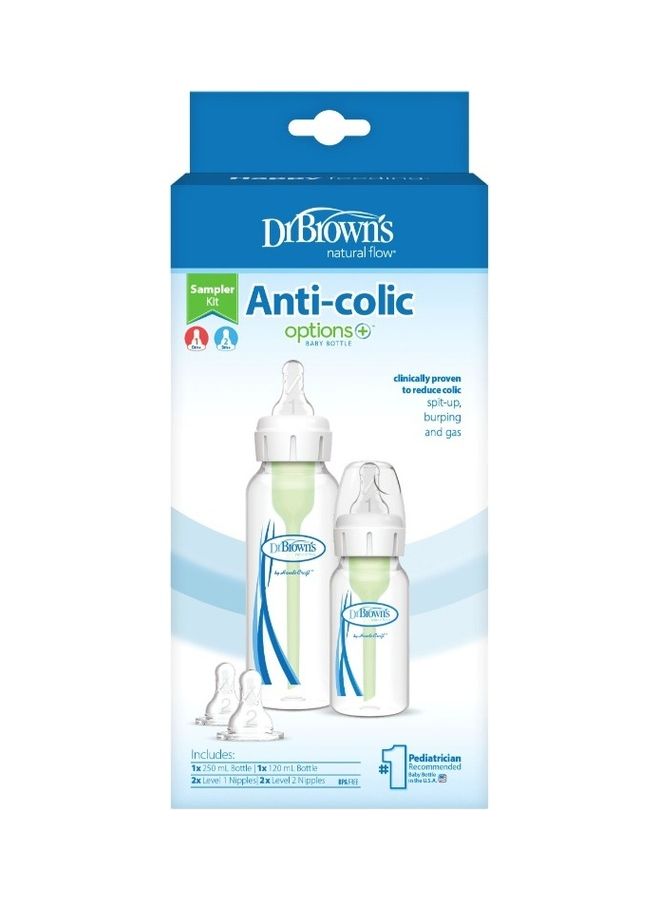 Dr. Brown’s - Options+ Anti-Colic Narrow Sampler (1X120 Ml & 1X250 Ml Bottles, 2Xl2 Nipples, 1 Cleaning Brush) - Image 1