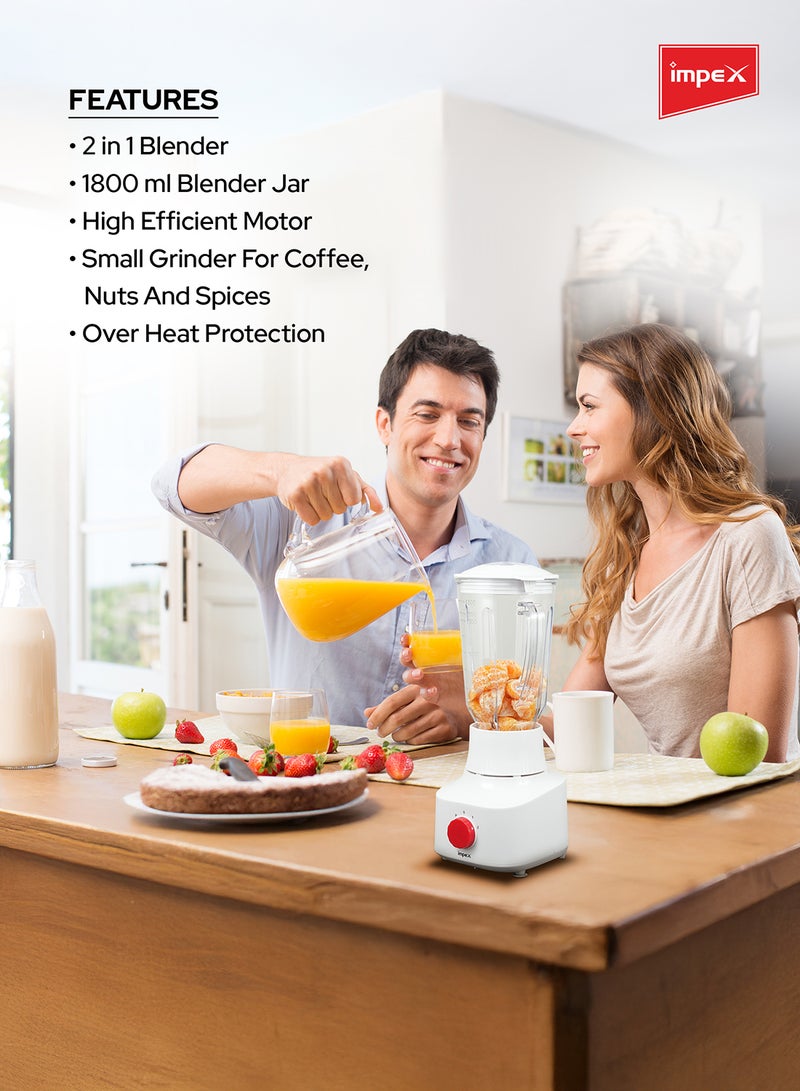 إمبكس - مطحنة خلاط قوية 2 في 1 سعة 1.8 لتر وقوة 650.0 وات BL 3509 أبيض 1.8 L 650 W BL 3509 - Image 1
