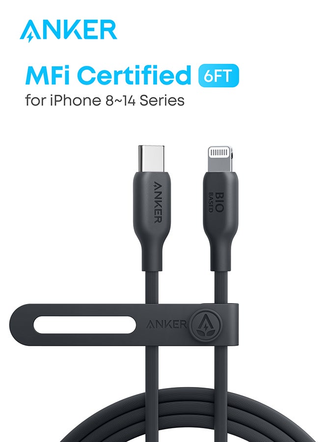 USB-C to Lightning Cable(Phantom , 6ft), MFi Certified, Bio-Based Fast Charging Cable for for iPhone 16/16 Pro/16 Plus /16 Pro Max, 15/14/13/12 Series (Charger Not Included) Phantom Black