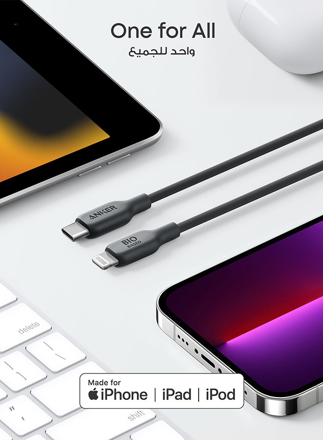USB-C to Lightning Cable(Phantom , 6ft), MFi Certified, Bio-Based Fast Charging Cable for for iPhone 16/16 Pro/16 Plus /16 Pro Max, 15/14/13/12 Series (Charger Not Included) Phantom Black