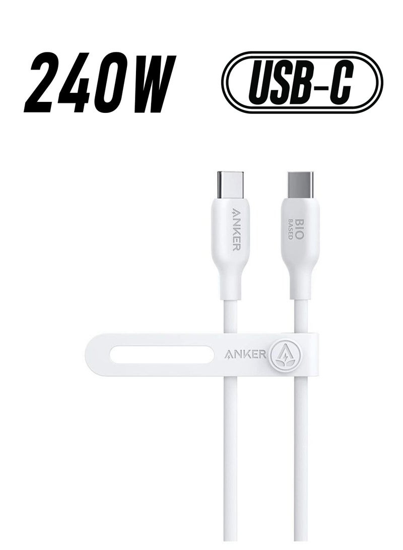 Anker - 543 USB C to USB C Cable(240W,6FT),Bio-Based Charging Cable for iPhone 16/15 Series,MacBook Pro 2020, iPad Air 4 and More(USB 2.0,Aurora ) White Aurora - Image 1