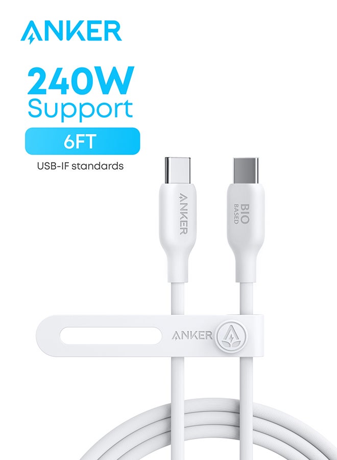 Anker 543 USB C to USB C Cable(240W,6FT),Bio-Based Charging Cable for iPhone 16/15 Series,MacBook Pro 2020, iPad Air 4 and More(USB 2.0,Aurora ) White Aurora  - Image 3