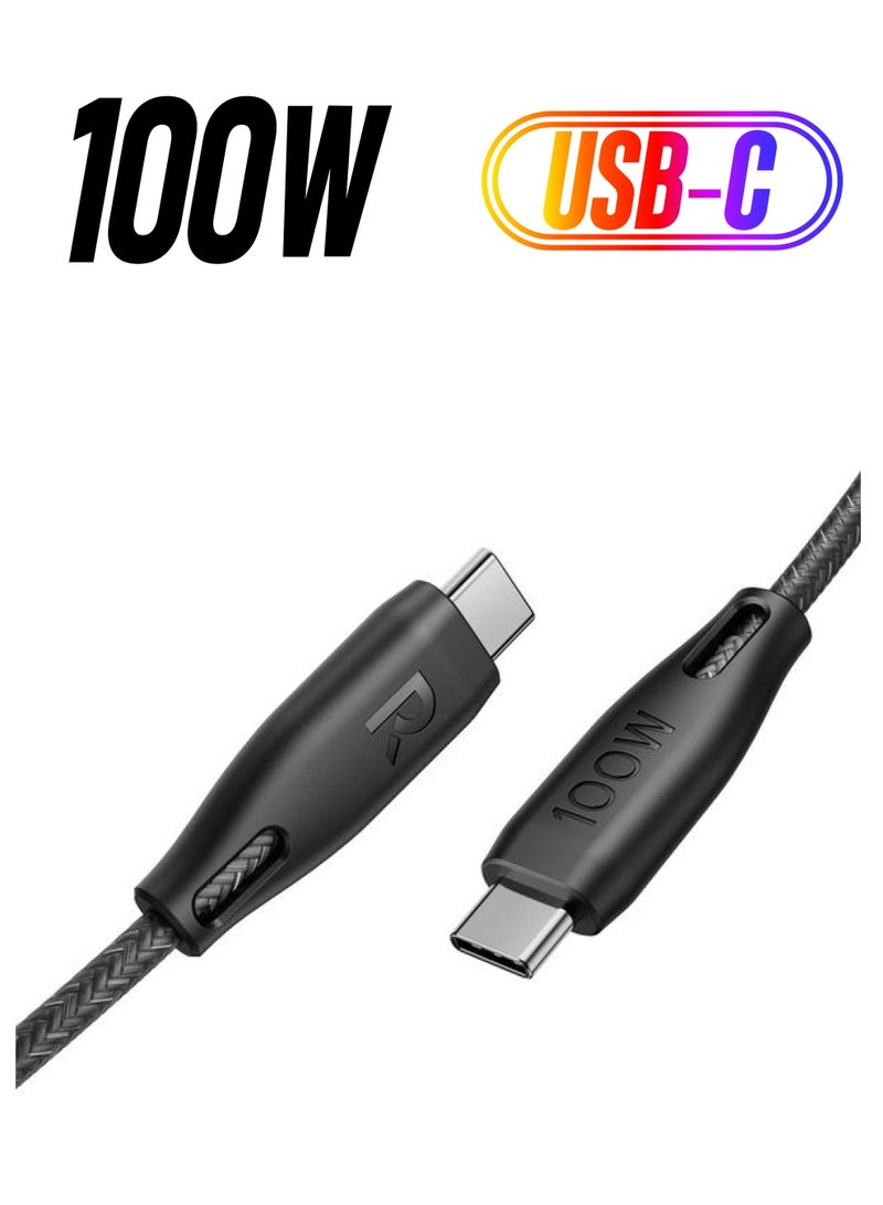 RP-CB1035 100W 1.5M Nylon USB-C To USB-C Cable Black - pnsku/N53415851A/45/_/1738232782/a5334e30-6f75-40df-8b23-84df33e9833f