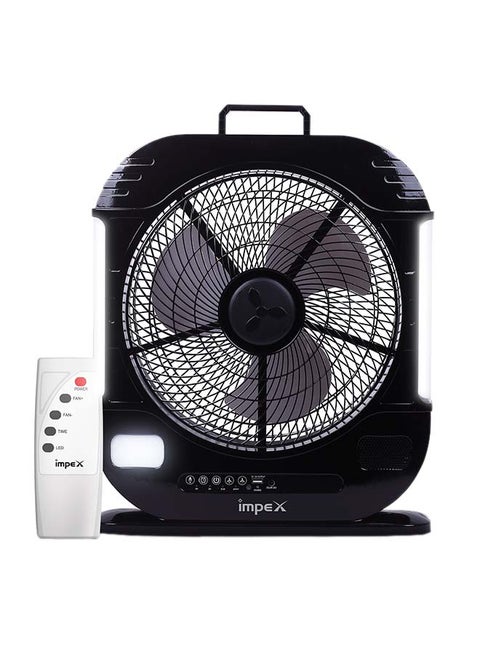 3-Blade Rechargeable Fan With LED Light Lamp Breeze D7 Black