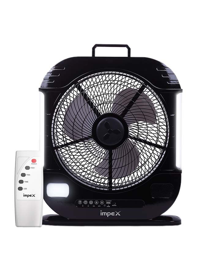 3-Blade Rechargeable Fan With LED Light Lamp Breeze D7 Black