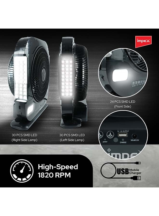 3-Blade Rechargeable Fan With LED Light Lamp Breeze D7 Black