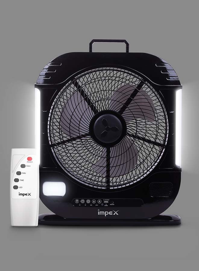 3-Blade Rechargeable Fan With LED Light Lamp Breeze D7 Black