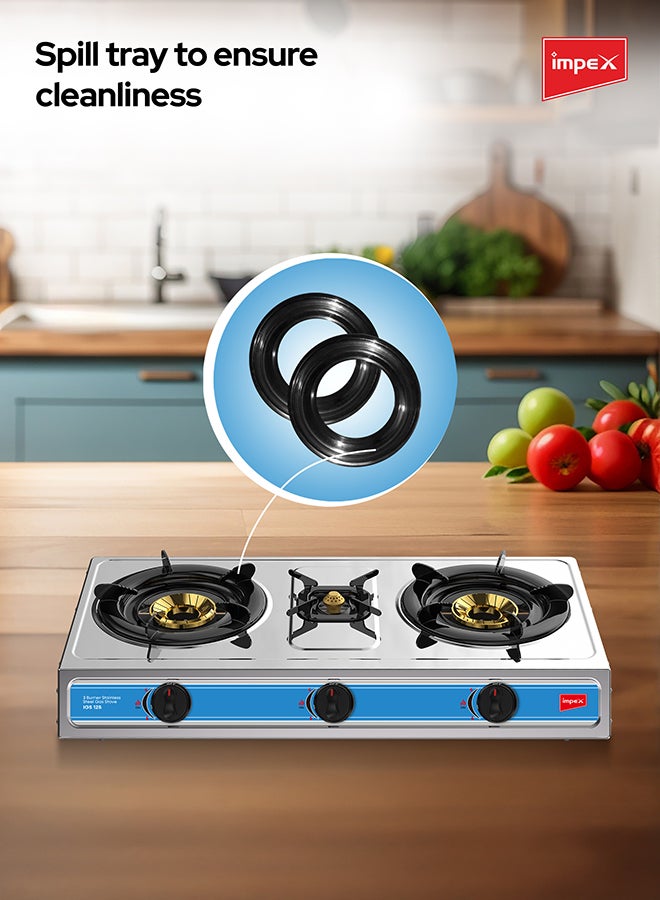 Impex - 3-Burner Stainless Steel Gas Stove IGS 125 Silver - Image 1