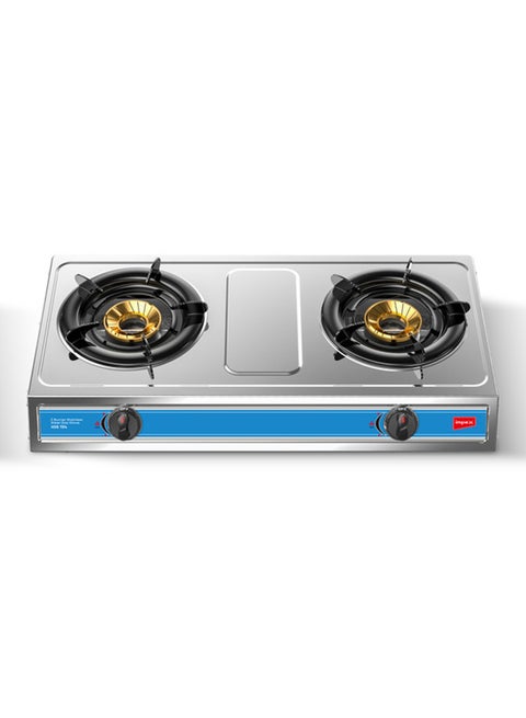 2-Burner Stainless Steel Gas Stove- Aesthetically Designed, High Impact Stainless Steel Body, Spill Tray for Cleanliness, High-Efficiency Blue Flame, Auto Ignition Knobs, 2-Year Warranty IGS 124 Silver
