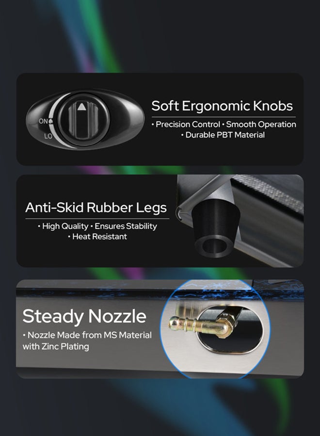 Impex 2 Burner Glass Top Gas Stove with Auto Ignition - IGS 1214F, Toughened Glass, Stainless Steel Spill Tray & Pan Support – High Efficiency Blue Flame, Ergonomic Knobs, L Shape Gas Inlet Kitchen Food Fast Cooking, 2-Year Warranty IGS 1214F Black/Silver - Image 5