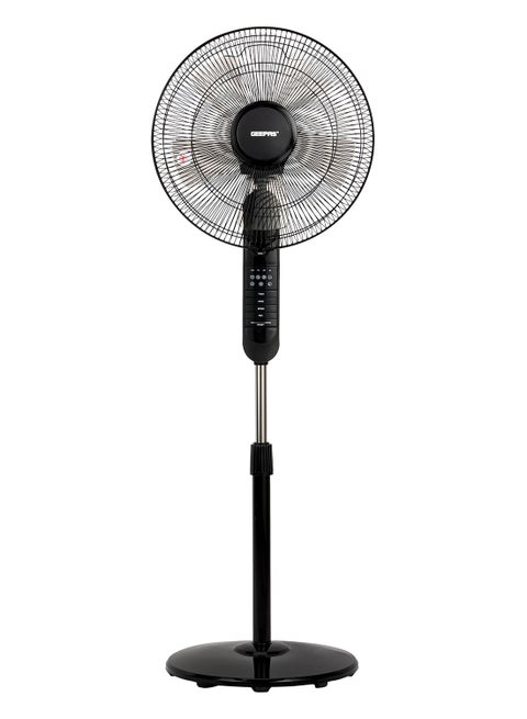 16" Stand Fan With Remote Control, 5 Leafs AS Blades, 7.5 Hours Timer, Oscillation, 3 Speed Options, Powerful Copper Motor, Self Protection When Over Heated 60 W GF9489N Black