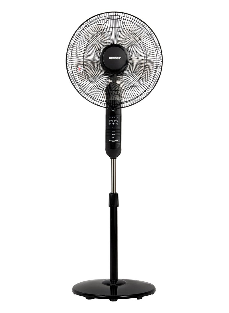 GEEPAS - 16" Stand Fan With Remote Control, 5 Leafs AS Blades, 7.5 Hours Timer, Oscillation, 3 Speed Options, Powerful Copper Motor, Self Protection When Over Heated 60 W GF9489N Black - Image 1